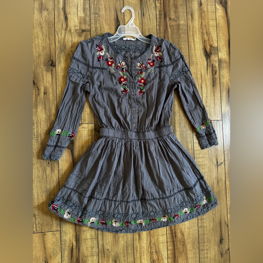 Tularosa Revolve Gray Festival Embroidered 3/4 Sleeve Dress Women’s Small
